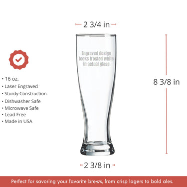 Personalized 16oz Pilsner Beer Glass | Custom Text Monogram Groomsmen Pilsner Glass